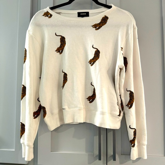 MONROW All-Over Tiger Boyfriend Sweatshirt Size XS - Picture 1 of 5